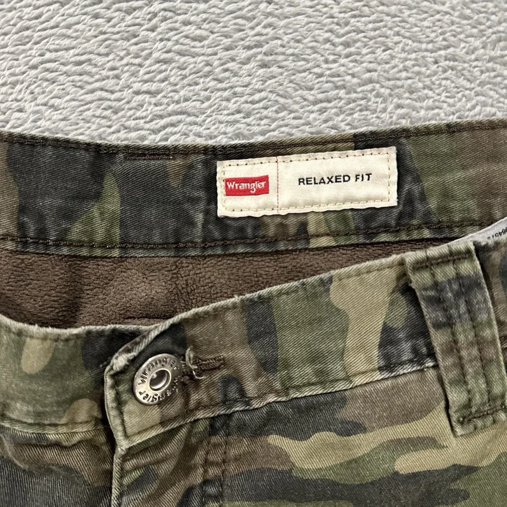 Wrangler Cargo Pants Men 32 x 30 Green Camo Baggy Y2K Fleece Lined Workwear